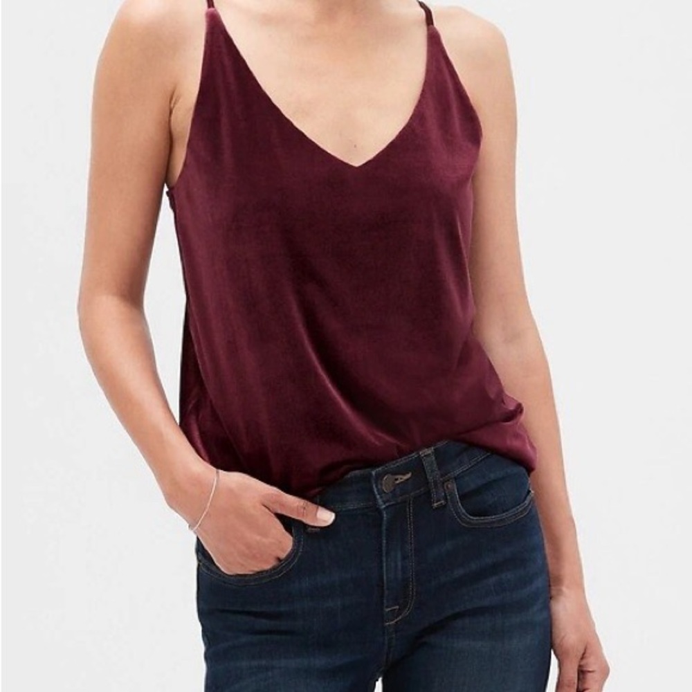 LOFT Burgundy Velvet V-Neck Spaghetti Strap Camisole Size petite XXS